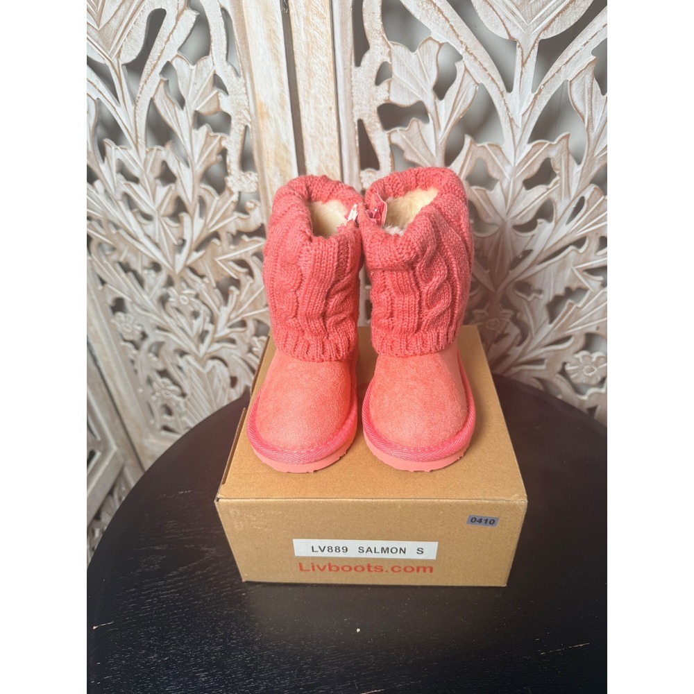 Liv Boots Kids Salmon Pink Cable Knit Shearling Lined Winter Boots LV889 Size S - Picture 2 of 10